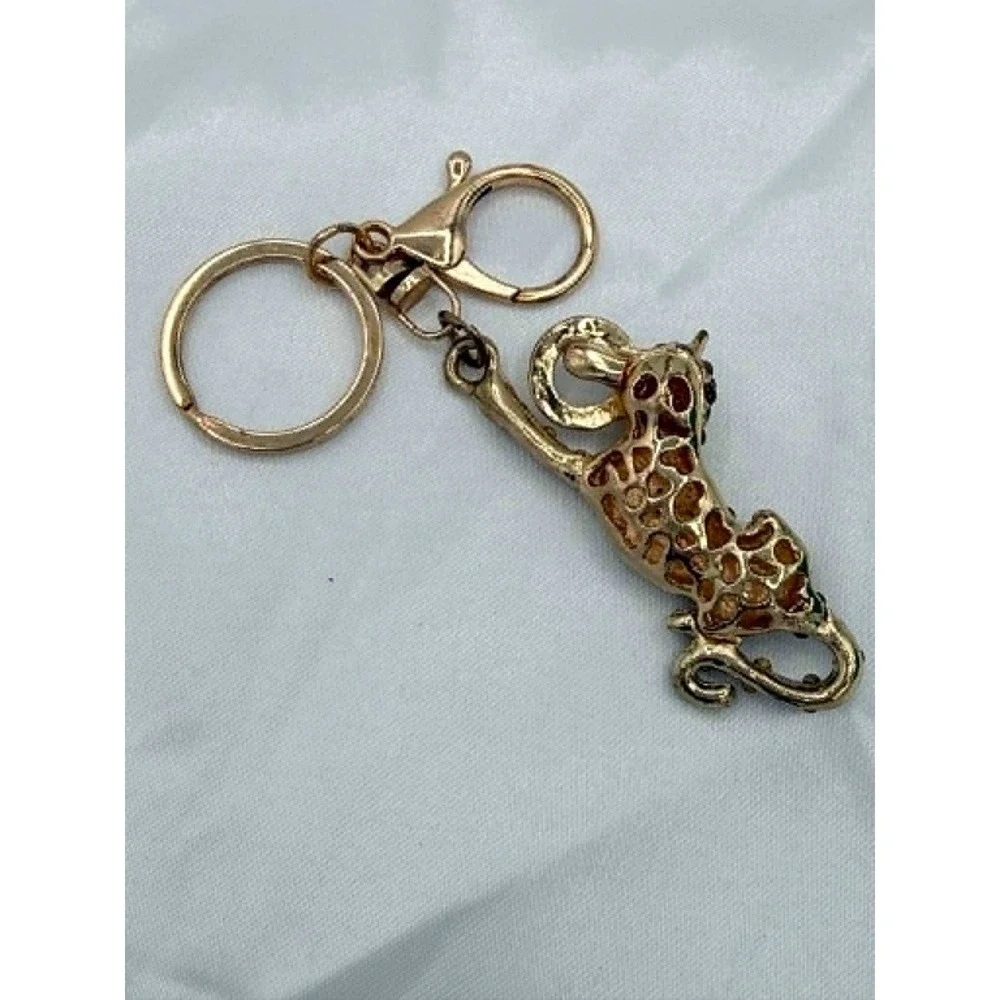 Effy Gold Tone Rhinestone Leopard Keychain Bag Charm